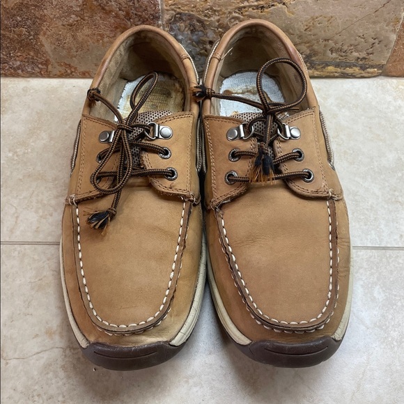 Sebago Helmsman Dark Tan Leather Boat Shoes Men’s 8M Moc Toe Deck Casual Lace - Picture 4 of 16